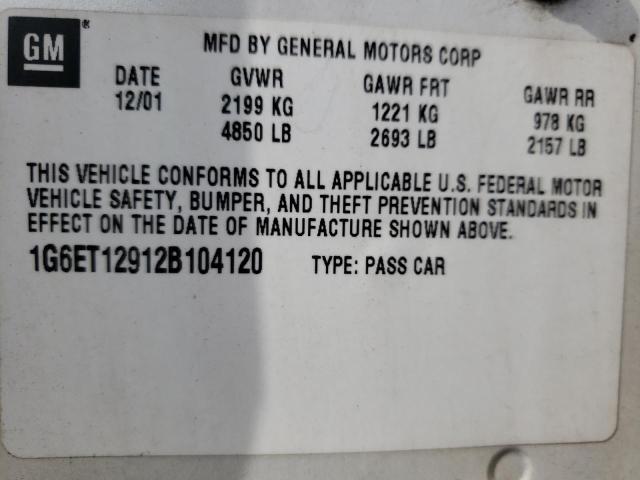 Photo 10 from auction – 2002 CADILLAC ELDORADO T with VIN 1G6ET12912B104120