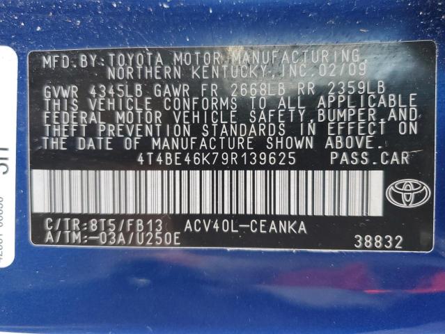 Photo 10 from auction – 2009 TOYOTA CAMRY BASE with VIN 4T4BE46K79R139625