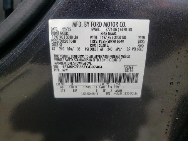 Photo 10 from auction – 2015 FORD EXPLORER L with VIN 1FM5K7F86FGB97404