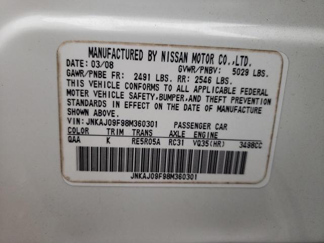 Photo 10 from auction – 2008 INFINITI EX35 BASE with VIN JNKAJ09F98M360301