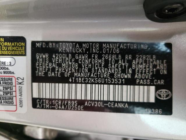 Photo 10 from auction – 2006 TOYOTA CAMRY LE with VIN 4T1BE32K56U153531