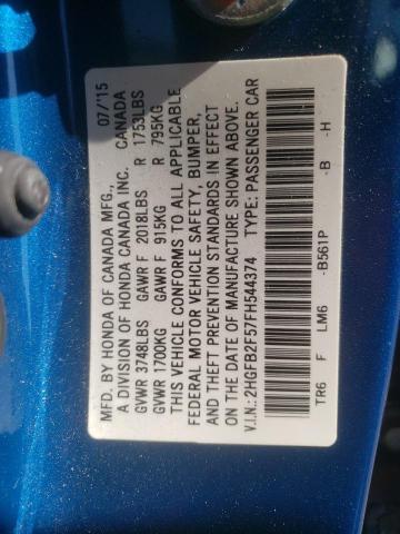 Photo 10 from auction – 2015 HONDA CIVIC LX with VIN 2HGFB2F57FH544374