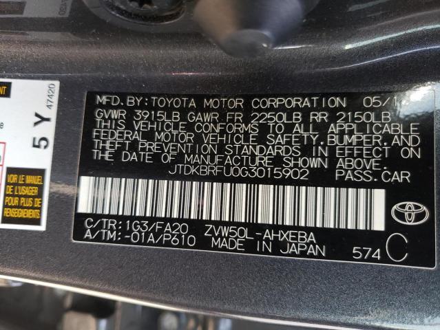 Photo 10 from auction – 2016 TOYOTA PRIUS with VIN JTDKBRFU0G3015902