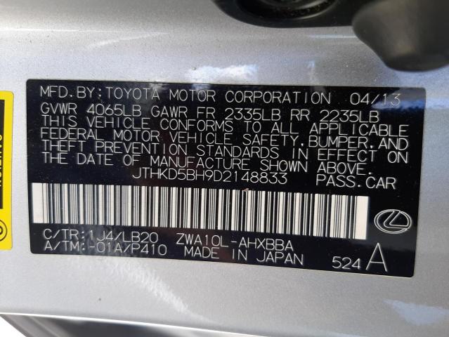 Photo 10 from auction – 2013 LEXUS CT 200 with VIN JTHKD5BH9D2148833