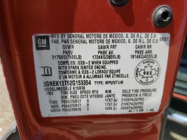 Photo 10 from auction – 2002 CHEVROLET AVALANCHE with VIN 3GNEK13T62G153354