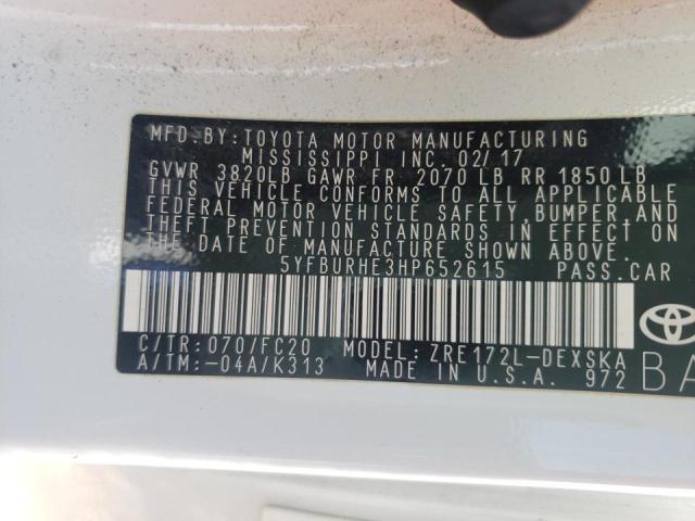 Photo 10 from auction – 2017 TOYOTA COROLLA L with VIN 5YFBURHE3HP652615
