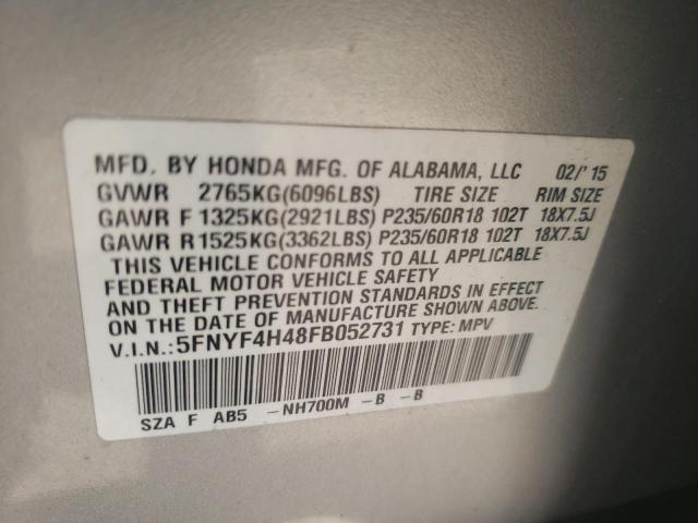 Photo 10 from auction – 2015 HONDA PILOT EX with VIN 5FNYF4H48FB052731