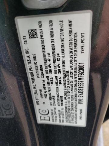 Photo 10 from auction – 2021 TESLA MODEL 3 with VIN 5YJ3E1EB7MF923601