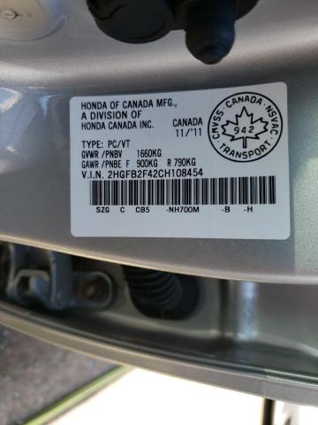 Photo 10 from auction – 2012 HONDA CIVIC LX with VIN 2HGFB2F42CH108454