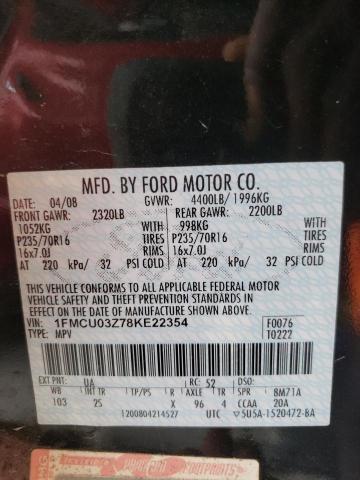 Photo 10 from auction – 2008 FORD ESCAPE XLT with VIN 1FMCU03Z78KE22354