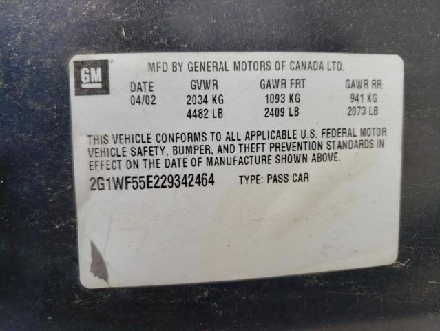 Photo 10 from auction – 2002 CHEVROLET IMPALA with VIN 2G1WF55E229342464