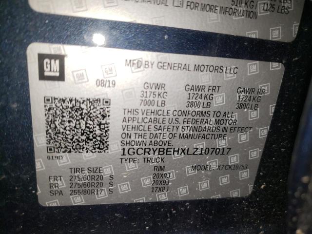 Photo 10 from auction – 2020 CHEVROLET SILVERADO with VIN 1GCRYBEHXLZ107017