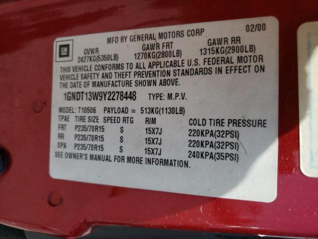 Photo 10 from auction – 2000 CHEVROLET BLAZER with VIN 1GNDT13W9Y2278448