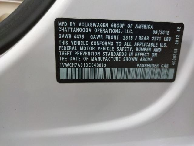 Photo 10 from auction – 2013 VOLKSWAGEN PASSAT SEL with VIN 1VWCH7A31DC043013