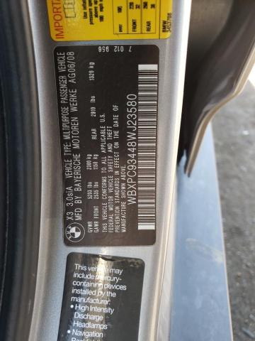 Photo 10 from auction – 2008 BMW X3 3.0SI with VIN WBXPC93448WJ23580