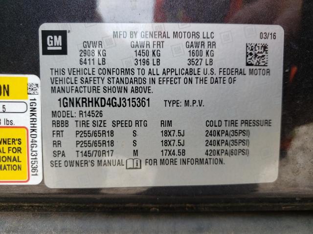 Photo 10 from auction – 2016 CHEVROLET TRAVERSE L with VIN 1GNKRHKD4GJ315361