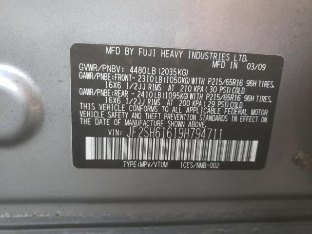 Photo 10 from auction – 2009 SUBARU FORESTER 2 with VIN JF2SH61619H794711