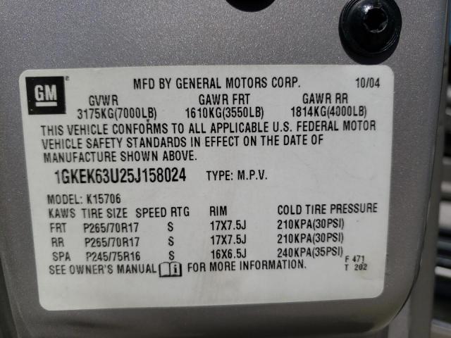 Photo 10 from auction – 2005 GMC YUKON DENA with VIN 1GKEK63U25J158024
