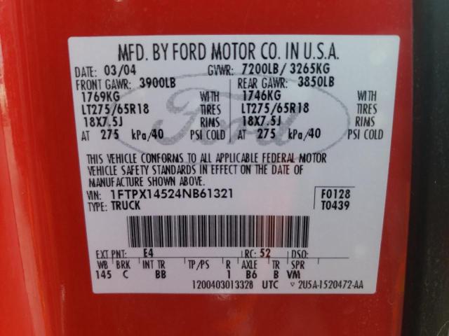Photo 10 from auction – 2004 FORD F150 with VIN 1FTPX14524NB61321