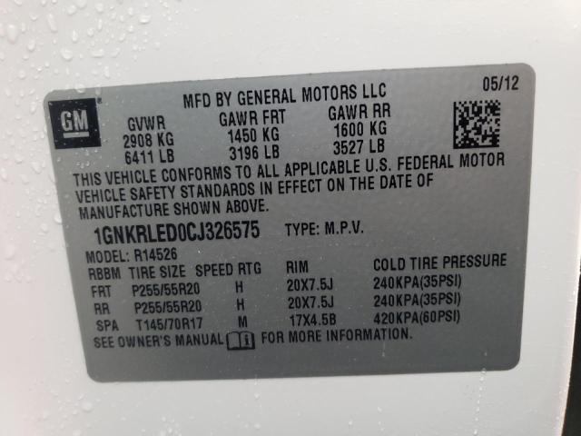 Photo 10 from auction – 2012 CHEVROLET TRAVERSE L with VIN 1GNKRLED0CJ326575