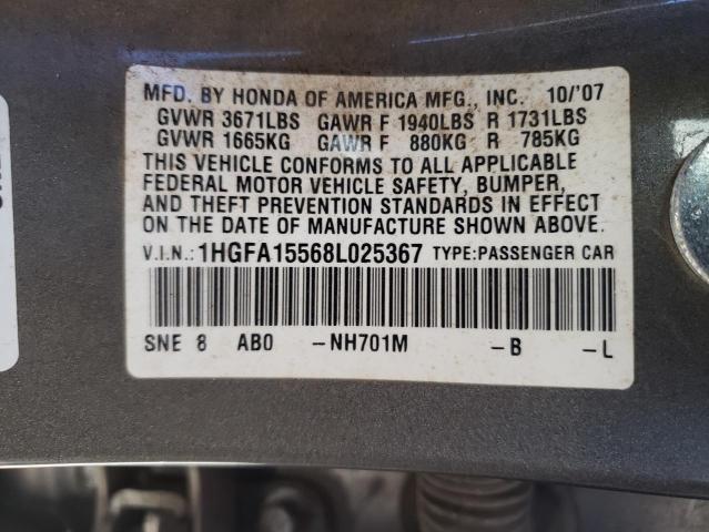 Photo 10 from auction – 2008 HONDA CIVIC LX with VIN 1HGFA15568L025367