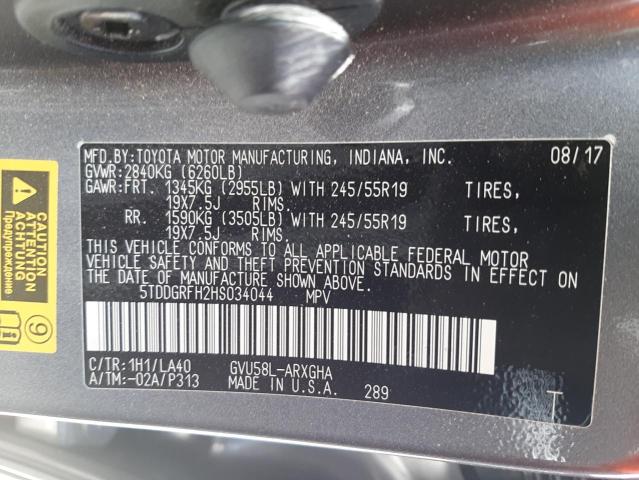 Photo 10 from auction – 2017 TOYOTA HIGHLANDER with VIN 5TDDGRFH2HS034044