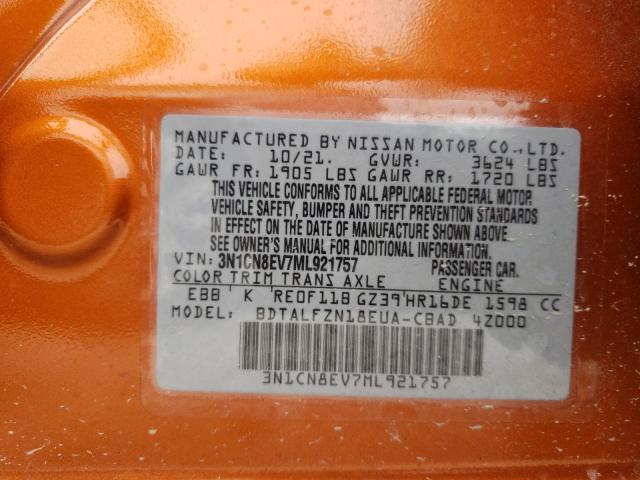 Photo 10 from auction – 2021 NISSAN VERSA SV with VIN 3N1CN8EV7ML921757
