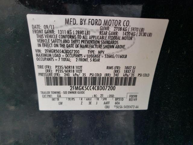 Photo 10 from auction – 2012 FORD FLEX SEL with VIN 2FMGK5CC4CBD07200