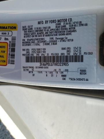 Photo 10 from auction – 2017 FORD FUSION SE with VIN 3FA6P0LU7HR323905