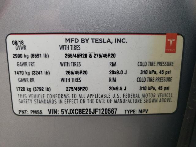 Photo 10 from auction – 2018 TESLA MODEL X with VIN 5YJXCBE25JF120567