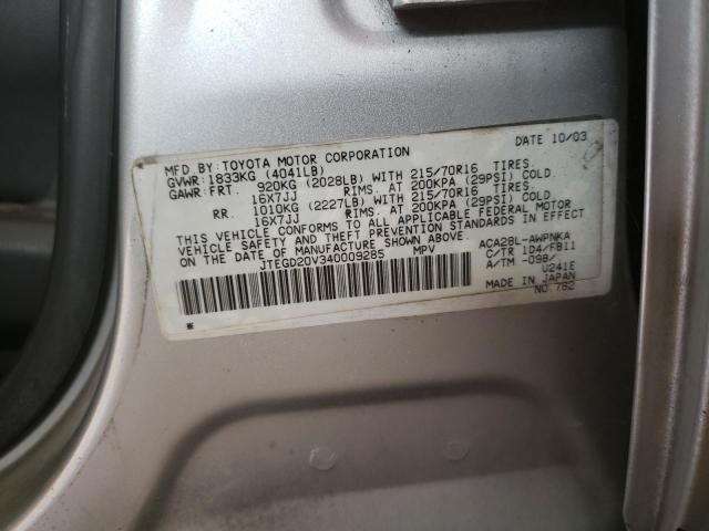 Photo 10 from auction – 2004 TOYOTA RAV4 with VIN JTEGD20V340009285