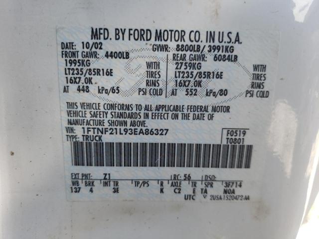 Photo 10 from auction – 2003 FORD F250 SUPER with VIN 1FTNF21L93EA86327