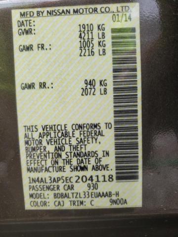 Photo 10 from auction – 2014 NISSAN ALTIMA 2.5 with VIN 1N4AL3AP5EC204118