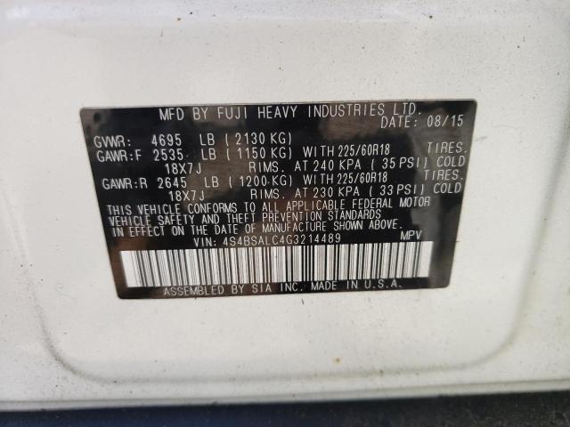 Photo 10 from auction – 2016 SUBARU OUTBACK 2. with VIN 4S4BSALC4G3214489