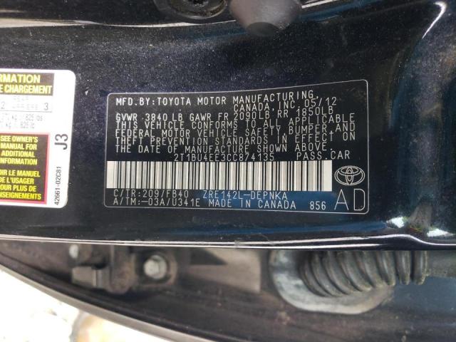 Photo 10 from auction – 2012 TOYOTA COROLLA BA with VIN 2T1BU4EE3CC874135