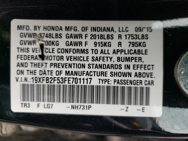 Photo 10 from auction – 2015 HONDA CIVIC LX with VIN 19XFB2F53FE701117