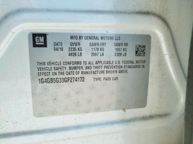 Photo 10 from auction – 2016 BUICK LACROSSE with VIN 1G4GB5G33GF274172