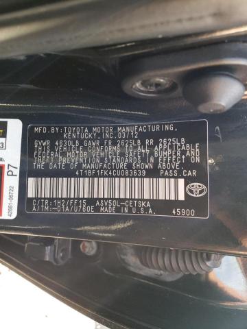 Photo 10 from auction – 2012 TOYOTA CAMRY BASE with VIN 4T1BF1FK4CU083639