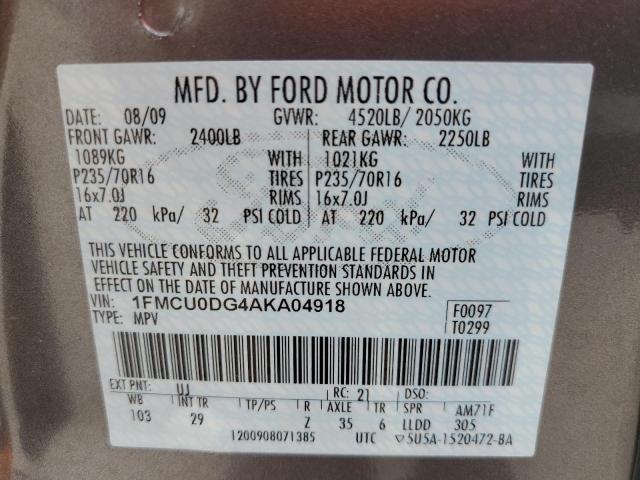 Photo 10 from auction – 2010 FORD ESCAPE XLT with VIN 1FMCU0DG4AKA04918