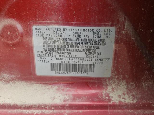 Photo 10 from auction – 2018 NISSAN VERSA S with VIN 3N1CN7AP4JL801296