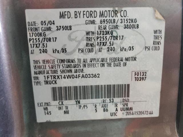 Photo 10 from auction – 2004 FORD F150 with VIN 1FTRX14W04FA03362
