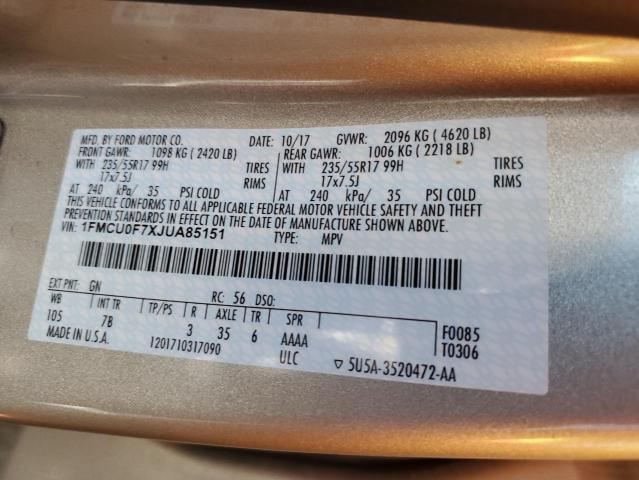 Photo 10 from auction – 2018 FORD ESCAPE S with VIN 1FMCU0F7XJUA85151
