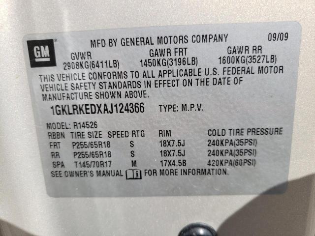 Photo 10 from auction – 2010 GMC ACADIA SL with VIN 1GKLRKEDXAJ124366