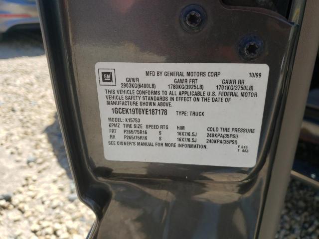 Photo 10 from auction – 2000 CHEVROLET SILVERADO with VIN 1GCEK19T6YE187178