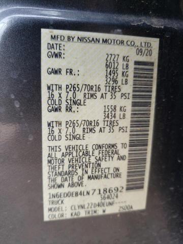Photo 10 from auction – 2020 NISSAN FRONTIER S with VIN 1N6ED0EB4LN718692