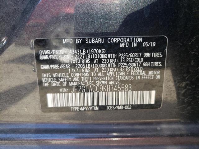 Photo 10 from auction – 2019 SUBARU CROSSTREK with VIN JF2GTACC9KH345583
