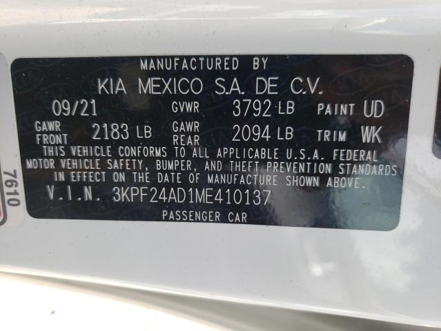 Photo 10 from auction – 2021 KIA FORTE FE with VIN 3KPF24AD1ME410137