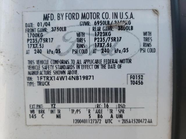 Photo 10 from auction – 2004 FORD F150 with VIN 1FTRX14W14NB19871