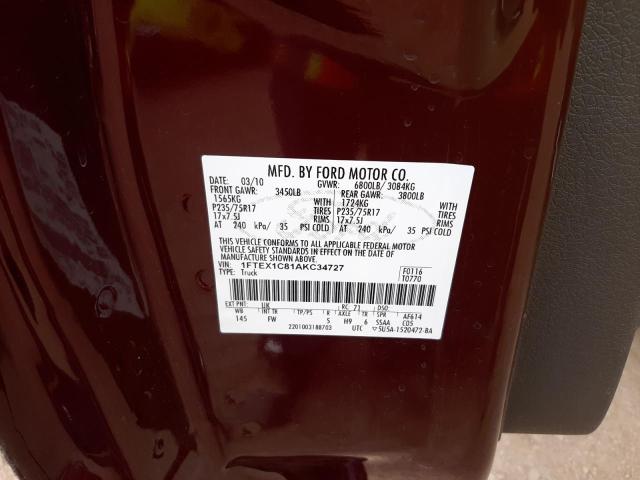 Photo 10 from auction – 2010 FORD F150 SUPER with VIN 1FTEX1C81AKC34727