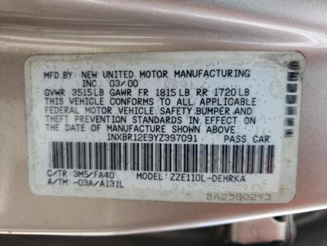 Photo 10 from auction – 2000 TOYOTA COROLLA VE with VIN 1NXBR12E9YZ397091